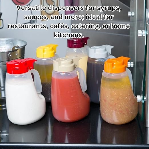 TableCraft PP64X Option Dispenser, 64 oz., 5-3/4" x 6-3/4" x 9", Graduated Markings, Dishwasher Safe, clarified Polypropylene, Plastic lid, Orange, BPA Free, Made in USA
