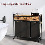Laundry Hamper, Laundry Sorter 3 Section, Rolling Laundry Basket with Wheels, 3 Drawers, 3 × 14.5 Gal (55 L), Pull-Out and Removable Oxford Fabric Bags, Black and Rustic Brown