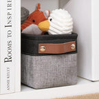 DULLEMELO Fabric Bathroom Storage Bin with Leather Handles, Narrow Organizer for Towels, Toilet Paper Rolls, Storage Basket for Back of Toilet, Vanities, Shelves & Cabinets (Black&Gray)