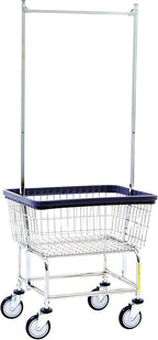 R&B Wire™ 100E58KD Commercial Wire Laundry Cart with Double Pole Rack, 2.5 Bushel, Chrome