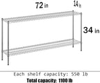 14" Deep x 72" Wide x 34" Height Wire Shelving Kit | 2-Tier | NSF Commercial Storage Rack Unit