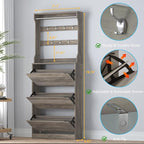Shoe Cabinet with 3 Flip Drawers & Coat Rack, Narrow Hidden Shoe Storage Cabinet, 2-in-1 Hall Tree Slim Freestanding Shoe Rack Organizer for Entryway, Hallway, and Living Room