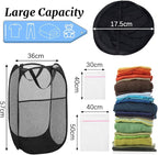 6Pcs Mesh Pop Up Laundry Hamper, FHDUSRYO Foldable Pop Up Hamper, Collapsible Laundry Basket with Carry Handles, Portable Dirty Clothes Basket with 6 Wash Bags, Mesh Hamper for Dorm Bedroom Travel