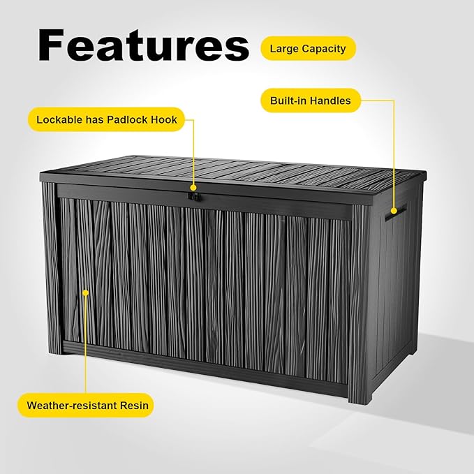 EasyUp 200 Gallon Deck Boxes Resin Large Storage Bins with Lids, Outside Storage Box & Deck Boxes Outdoor Waterproof for Outdoor Use