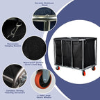 Commercial Laundry Cart with Wheels, 400L Large Capacity Heavy Duty Stainless Laundry Basket,Laundry Sorter for Clothes Storage,330 lbs Load (Black)