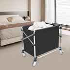 Commercial Laundry Cart with Wheels,Folding Laundry Hamper Cart,Heavy Duty Rolling Basket with Large Capacity,Sorter Trolley for Home Hotel Apartment (Black, 34.25 * 20.47 * 30.7in)