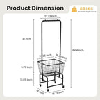 Rolling Laundry Cart with Wheels, Laundry Hamper Basket Organizer with Clothes Hanging Rack, Wire Storage Cloth Shelf Butler, Black