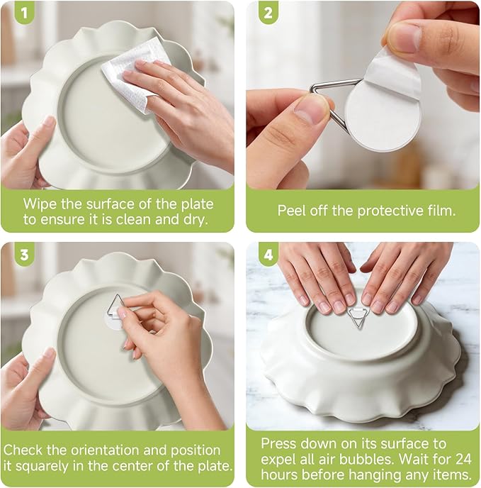 Bilillo 30PCS Adhesive Picture & Plate Hangers, No Nails Wall Hooks, Invisible Heavy Duty Sticky Hanging Hooks for Frames, Plates, Wall Art Decor, No Damage (Round & Square)