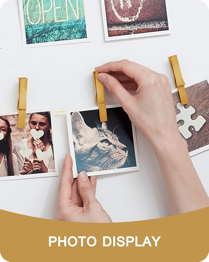 Colored Clothespins, Colorful Clothes Pins Wooden Clips Rainbow Colors 50 Pack Decorative Crafts Pegs Photos Pictures Decoration Clip Clothing Hanging Closepins, 2.83 Inch (Gold)