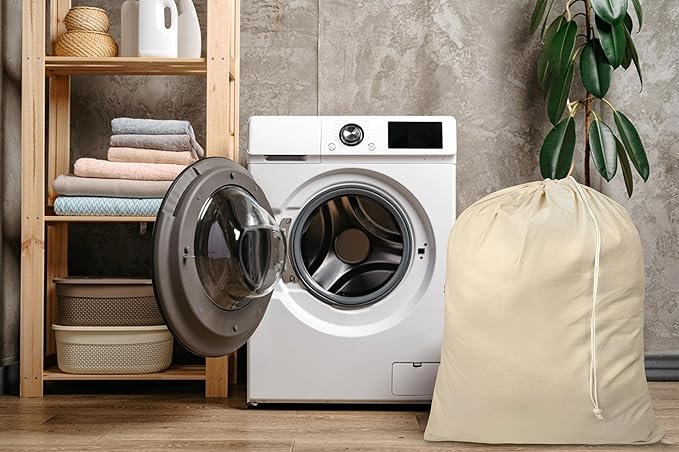 4 Pack Reusable Laundry Bags - 100% Cotton Multi Purpose Travel Laundry Bag - Durable & Machine Washable - Large Laundry Bag 28 x 36"