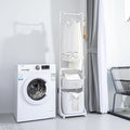 2-Tier Laundry Hamper Sorter with Hanging Bar, Rolling Laundry Baskets with Wheels Removable, Stackable Laundry Cart Organizer and Storage for Small Space Dorm Closet Bathroom