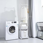 2-Tier Laundry Hamper Sorter with Hanging Bar, Rolling Laundry Baskets with Wheels Removable, Stackable Laundry Cart Organizer and Storage for Small Space Dorm Closet Bathroom
