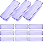 Maitys 12 Pcs Clear Drawer Organizer 9 x 3 x 2 Inches Plastic Rectangle Trays Makeup Vanity Storage Bins and Kitchen Drawers Dividers for Office Desk Silverware Kitchen Utensils(Purple)