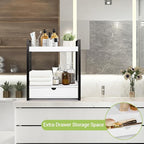 2-Tier Wooden Counter Shelf with Drawer, Vanity Tray for Organization and Decor, Countertop Organizer for Bathroom and Kitchen