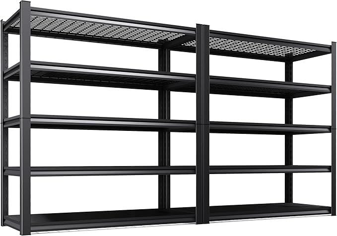 2Pack Storage Shelves 5-Tier Heavy-Duty Steel Storage Shelving Unit Adjustable Boltless Rack, 2500 lbs Capacity – Durable Organizer for Garage, Kitchen, Basement & Workshop 71”x46”x17.7” Black