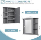 Shintenchi Bathroom Wall Cabinet with Mirror, Mounted Medicine Cabinets with 4 Internal and 6 Open Shelves, Mirrored Door Over the Toilet Storage, Gray