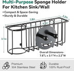 3-IN-1 Multiuse Sponge Holder for Kitchen Sink, Sponge Caddy for Scrub Daddy/Scrub Mommy Smiley Face, Sink Organizer Accessories for Dish Brush, Scrubber - with 2 Suction Cups & 1 Adhesive Hook