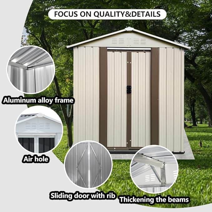 Heavy-Duty Outdoor Garden Shed with Aluminum Alloy Frame, Hinged Door, and Stable Foundation for Secure Storage (5x3 Feet White)