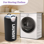 95L Large Laundry Hamper for Adult, Foldable Black Laundry Basket with Soft Handles, Freestanding Dirty Clothes Hampers, Portable Laundry Bin for Flat, Bathroom, Black