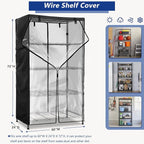 Wire Shelf Cover,600D Heavy Duty 100% Waterproof Shelf Covers for Wire Shelving,Outdoor Storage Shelves Cover for Metal Rack,60" W x 24" D x 72" H,Black with Clear Front
