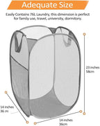 2 Pcs Durable Collapsible Laundry Baskets - Reinforced Mesh Pop Up Laundry Hamper with Pocket, Foldable Dirty Clothes Hamper with Carry Handles for Laundry, Bathroom, Kids Room, Dorm or Travel Grey