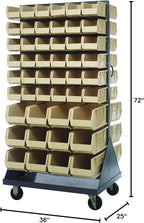 Quantum Storage Systems QMD-36H-230240IV Solid Mobile Louvered Panel Double Sided Bins Bench Rack 60 Shelves 96 Ultra Stack & Hang Ivory Bins 72" H x 36" W x 25" D