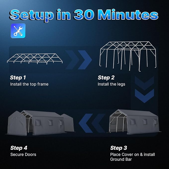 ADVANCE OUTDOOR 13x20 ft Carport 2 Roll up Doors & Vents Outdoor Portable Storage Shelter Garage Tent for Vehicle Boat Truck Anti-UV Snow Resistant Waterproof, Gray