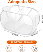Durable Collapsible Foldable Mesh Pop Up Laundry Basket, 2 Compartments Easy to Carry & Sort Clothes Hampers for Home, Dorm, Travel White