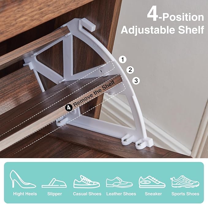 Shoe Storage Cabinet,Farmhouse Shoe Organizer with 2 Flip Drawers & Barn Door Design,Freestanding Hidden Slim Narrow Shoe Rack Cabinet for Entryway,Foyer,Hallway,Walnut