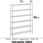 14" Deep x 72" Wide x 96" Height Wire Shelving Kit | 6-Tier | NSF Commercial Storage Rack Unit