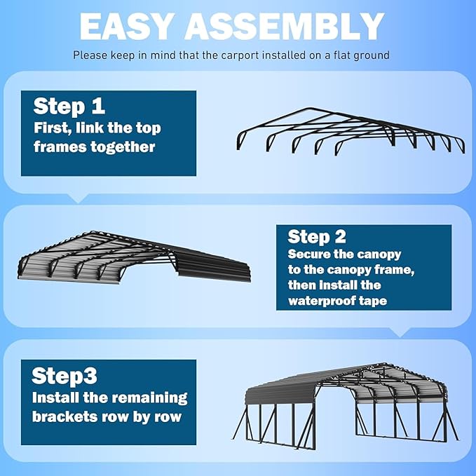 20X20 FT Metal Carport, Heavy Duty with Reinforced Galvanized Carports, Feature Weather Resistant Shelter Carport Canopy, Oversized Car Port for Boats, Cars, Trucks, and Tractors
