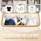 Extra Large 3 Section Dirty Clothes Laundry Basket with Lid, Dirty Clothes Hampers with Removable Bags for Bedroom and Laundry Room, Beige