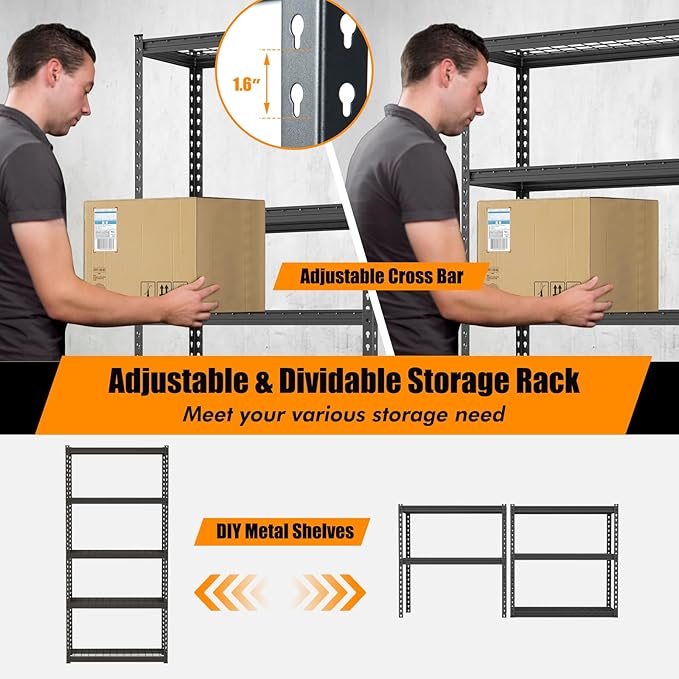 Giantex 3Pcs 5-Tier Storage Shelves, 35.5" x 12" x 72" Height Adjustable Metal Storage Utility Rack Shelf with Anti-Tipping Device, Heavy Duty Garage Shelving for Warehouse, Basement, Kitchen, Black