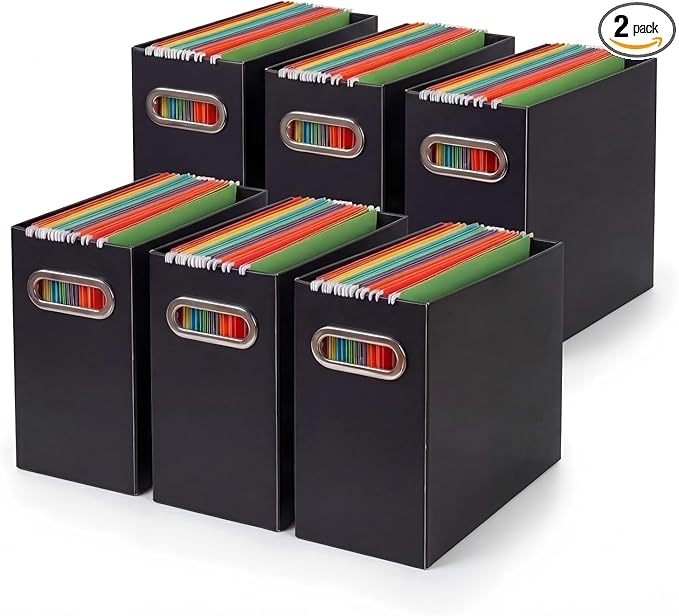 Collapsible File Organizer Box with Handle,12.20x5.11x9.84Inches, Filing Organizer for Home or Office, Small Portable File Box(6 Packs, Black)