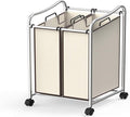 Simple Houseware 2-Bag Heavy Duty Rolling Laundry Sorter Cart, Chrome – 2 Section Removable Bags and Lockable Wheels for Laundry Room Organization