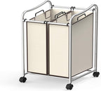 Simple Houseware 2-Bag Heavy Duty Rolling Laundry Sorter Cart, Chrome – 2 Section Removable Bags and Lockable Wheels for Laundry Room Organization