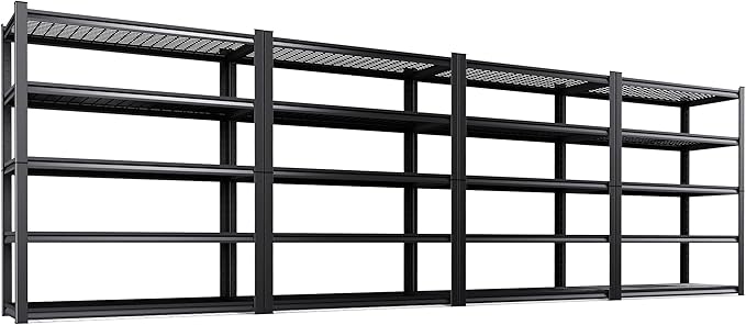 4 Pack 5 Tier Heavy Duty Garage Shelving,2500LBS Adjustable Metal Storage Shelves, Boltless Shelving Unit for Garage, Basement, Warehouse, Pantry, Closet, Kitchen,78"x46"x19.7" Black
