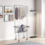 Steel Wire Laundry Cart with Wheels, Heavy Duty Rolling Laundry Basket with Hanging Rack, Large Metal Storage Cart for Laundry, Clothes, Towels, Bathroom, Commercial Laundry Organizer (Style1)