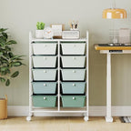Giantex 10 Drawers Rolling Cart, Classroom Organizers, Storage Cart with Wheels, for Teacher Office Home School Supplies Tool Craft Art Paper, Green Gradient