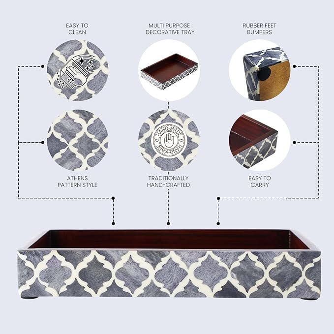 Handicrafts Home 10x6 Grey Small Bathroom Tray, Vanity Organizer for Perfume & Cosmetics, Kitchen Counter, Bathroom Tray, Guest Towel Holder, Decorative Napkin Holder, Bathroom Countertop Storage