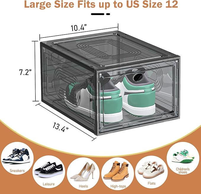 10 Pack Thicken Shoe Organizer Stackable,Upgraded Sturdy Shoe Storage Box with Magnetic Door,Shoe Containers For Sneaker Display,Hat Organizer,Black…
