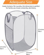Durable Collapsible Laundry Baskets - Reinforced Mesh Pop Up Laundry Hamper with Pocket, Foldable Dirty Clothes Hamper with Carry Handles for Laundry, Bathroom, Kids Room, Dorm or Travel Pink+Grey