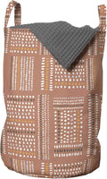 Ambesonne Tribal Laundry Bag, Hand Drawn Look Marks and Strokes Terracotta Color Palette Pattern, Hamper Basket with Handles Drawstring Closure for Laundromats, 13" x 19", Rust Grey
