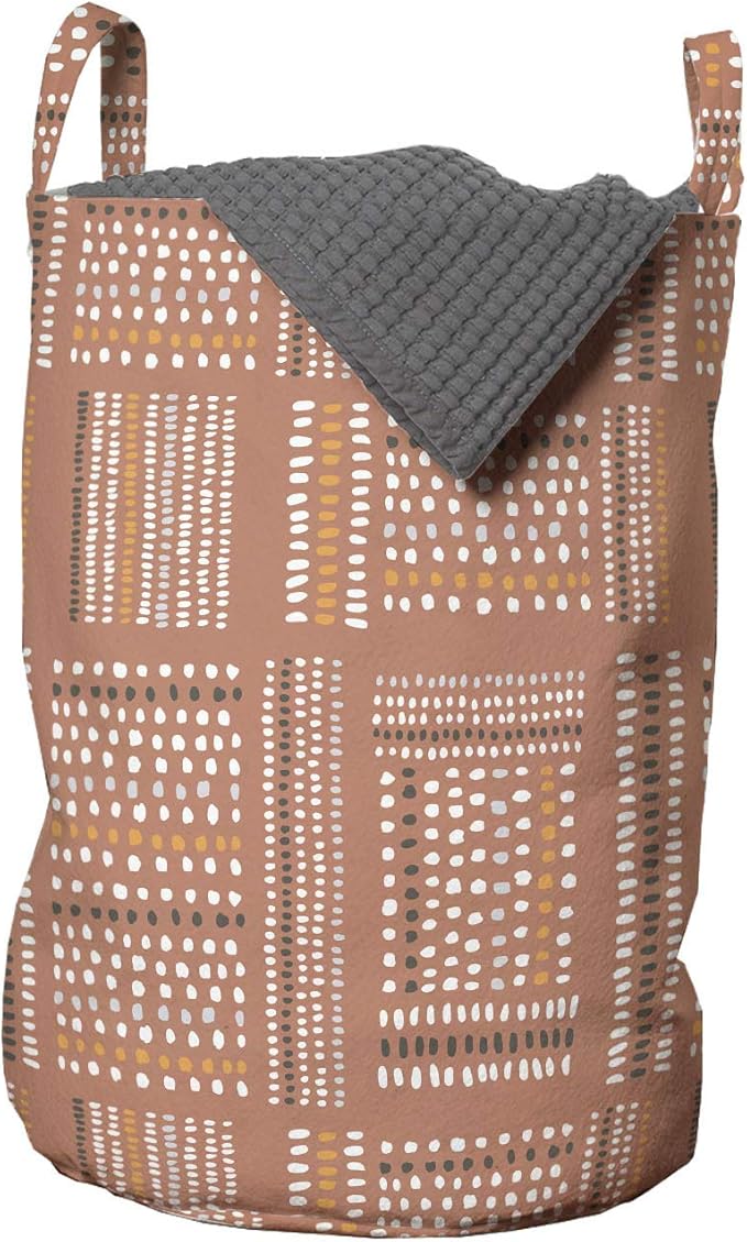 Ambesonne Tribal Laundry Bag, Hand Drawn Look Marks and Strokes Terracotta Color Palette Pattern, Hamper Basket with Handles Drawstring Closure for Laundromats, 13" x 19", Rust Grey