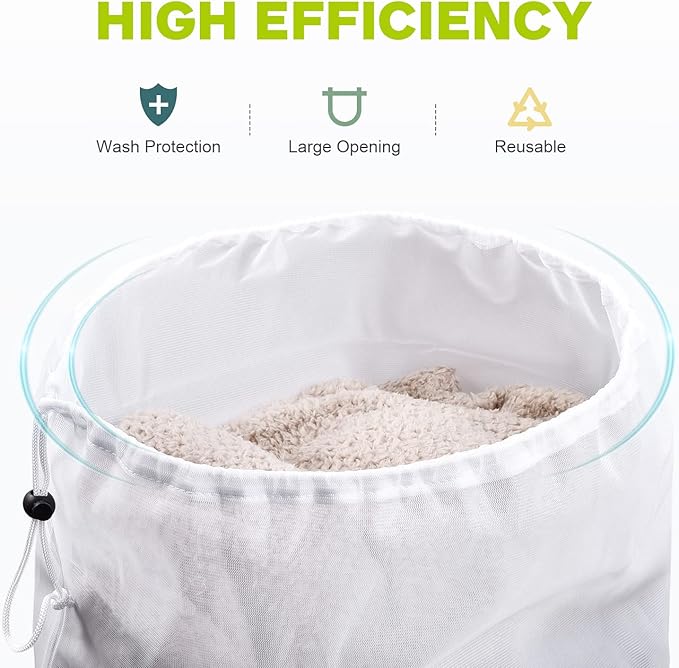 OTraki 2 Pack Mesh Laundry Bag 20x24 Inch Heavy Duty Laundry Fine Mesh Bags Dirty Clothes Drawstring Laundry Wash Bag Delicates Net Storage Travel Bag Don't Drying, Melting 140-176℉ White