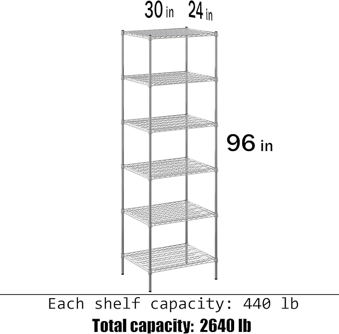 24" Deep x 30" Wide x 96" Height Wire Shelving Kit | 6-Tier | NSF Commercial Storage Rack Unit