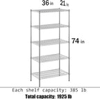 21" Deep x 36" Wide x 74" Height Wire Shelving Kit | 5-Tier | NSF Commercial Storage Rack Unit