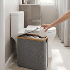 Toilet Paper Storage Basket with Lid Toilet Paper Storage with Lid 17.7x13.8x5.9 inch Waterproof Towel Free Standing Papers Container with Bamboo Frame and View Window