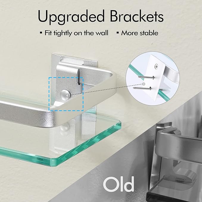 KES Bathroom Glass Shelf, Storage Shelf Wall Mounted Extra Thick Tempered Glass and Aluminum Silver Wall Mounted, A4126A