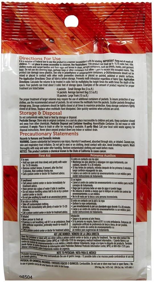 Enoz Moth Ball Packets - Ceder Scented Kills Clothes Moths, Carpet Beetles, and Eggs and Larvae